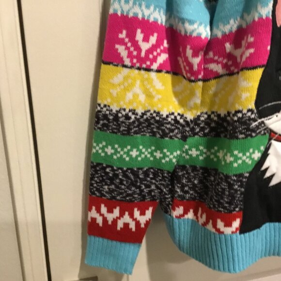 Holiday Hype Cat Christmas Sweater Pom Pom Hat Multicolor Fair Isle Festive Sz L - Picture 5 of 11